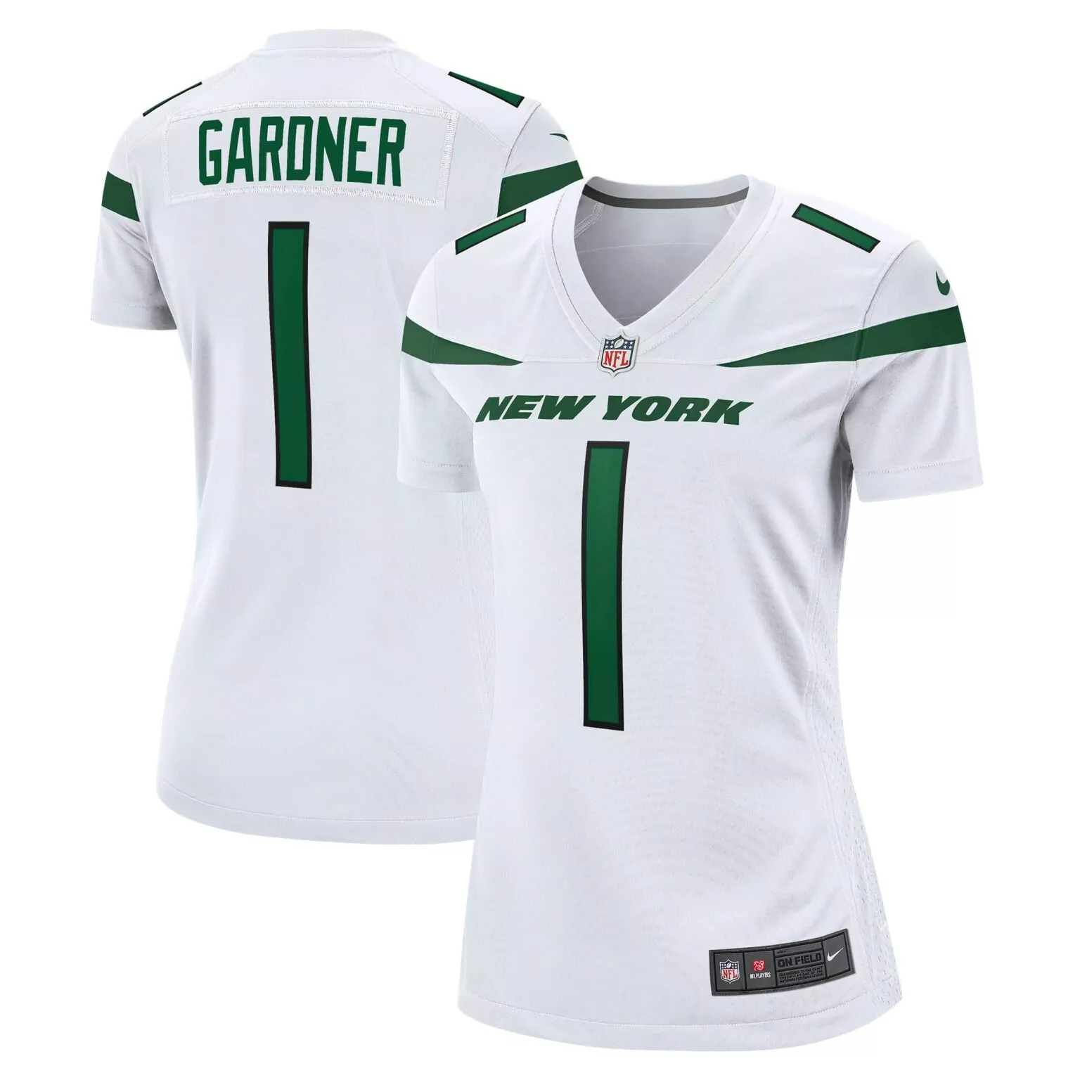 Sauce Gardner 1 New York Jets Jersey White Women NFL Green Game