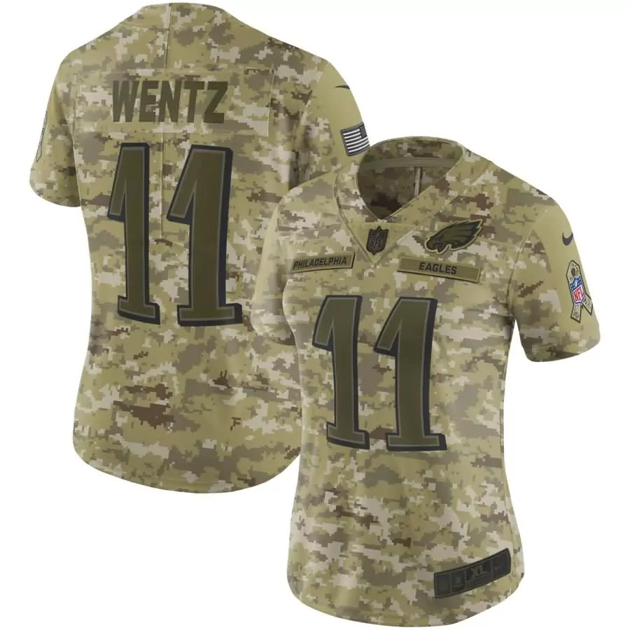 Carson Wentz 11 Jersey Green Salute To Service Philadelphia Eagles Us Flag Player Care Foundation