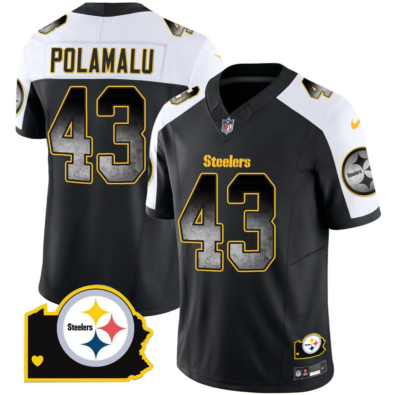 Troy Polamalu 43 Steelers Jersey Black Nflpa Pennsylvania Outline Men Split Design