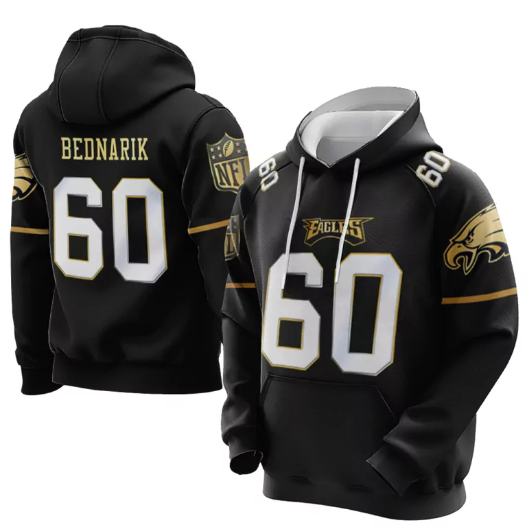 Chuck Bednarik 60 Eagles Jersey Black Men Hoodie Gold Vapor Limited