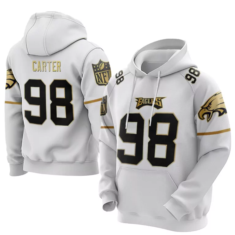 Jalen Carter 98 Eagles Jersey White Men Hoodie Black Gold Vapor