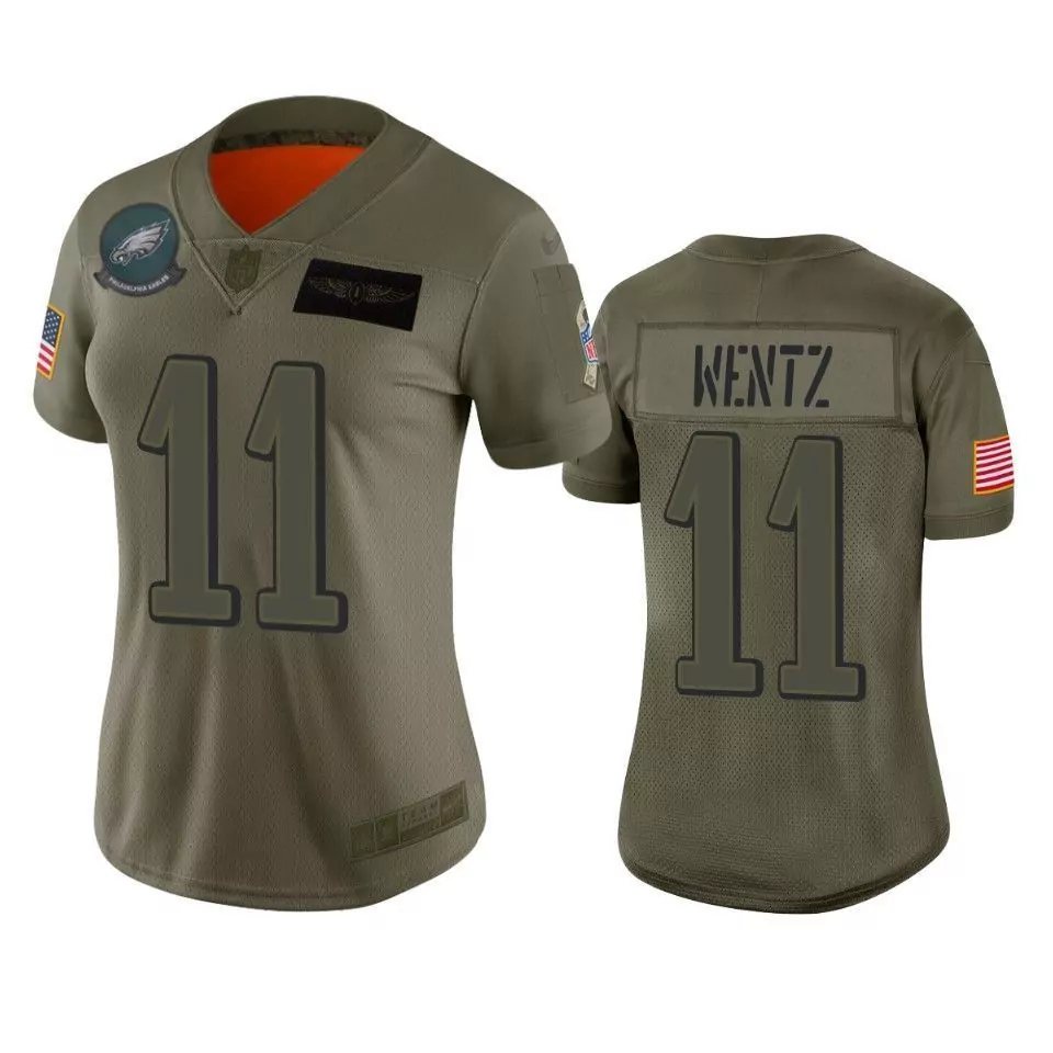 Carson Wentz 11 Eagles Jersey Olive Green Salute To Service Us Flag Philadelphia