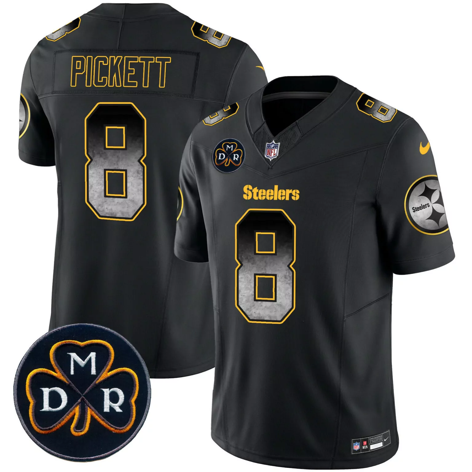 Kenny Pickett 8 Steelers Jersey Black Clover Men NFL Alternate Gold Grey All Stitched