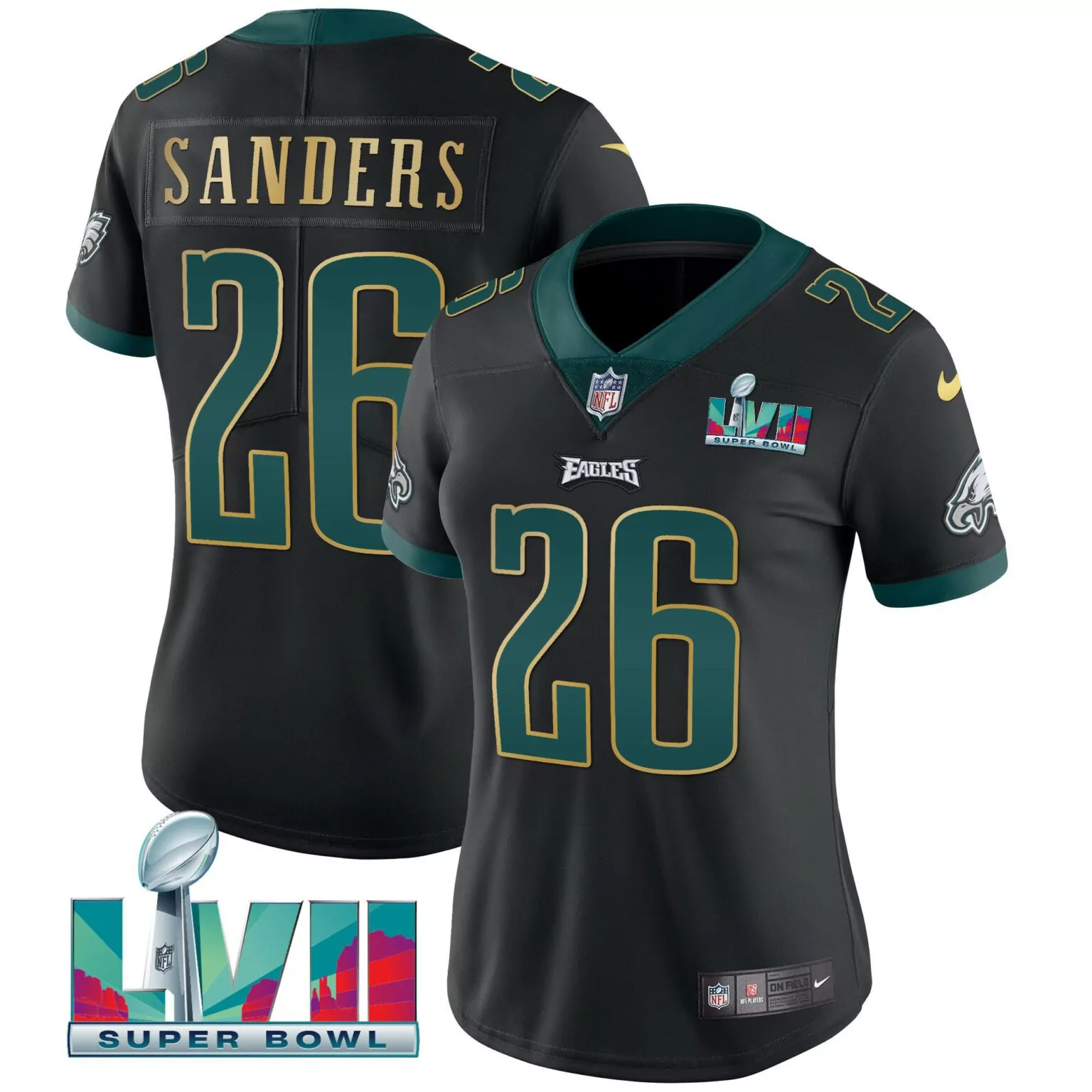 Miles Sanders 26 Eagles Jersey Black Super Bowl Lvii Women Official Green Gold All