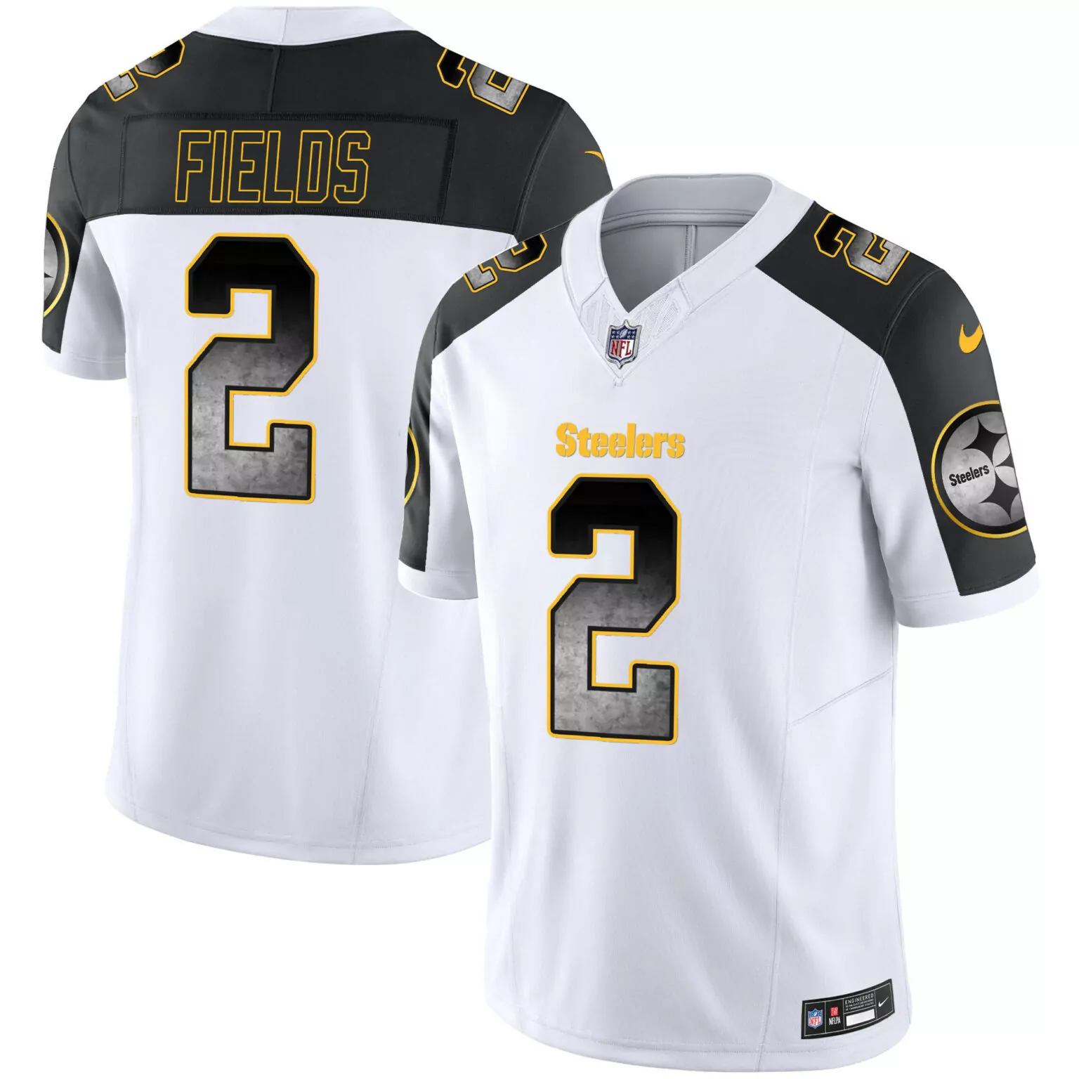 Justin Fields 2 Steelers Jersey White Men Alternate Black Gold All Stitched