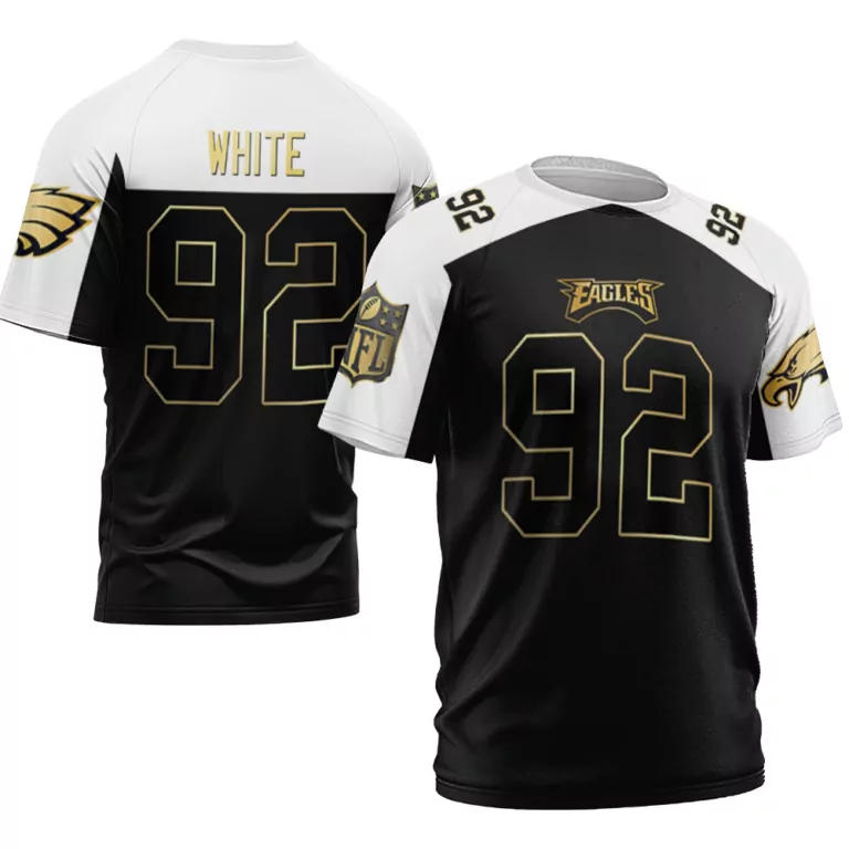 Reggie White 92 Eagles Jersey Black Null Men Split Design Gold Vapor Alternate