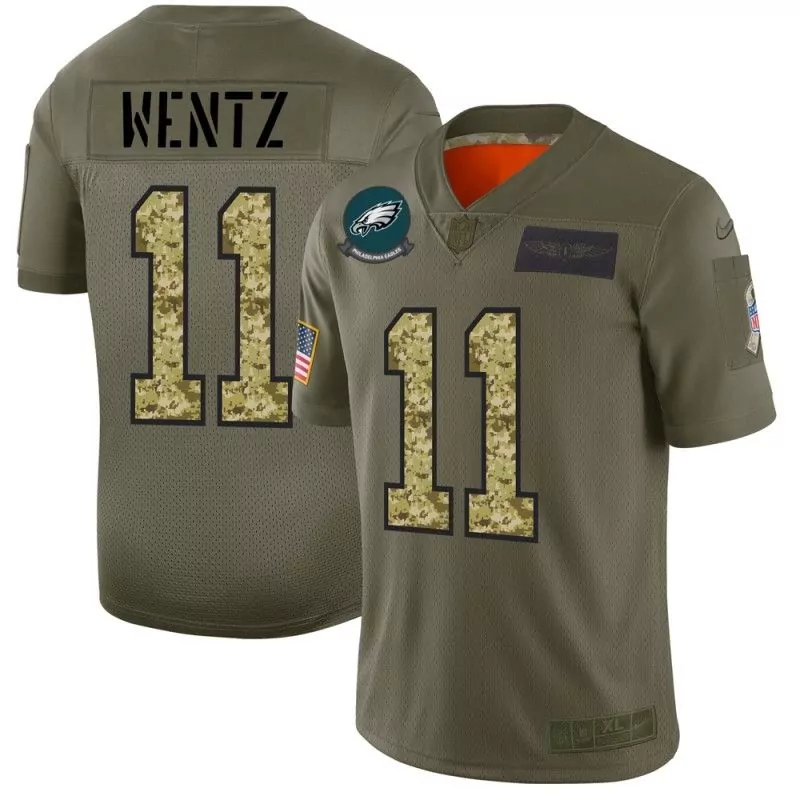 Carson Wentz 11 Jersey Olive Green Salute To Service Philadelphia Eagles Us Flag