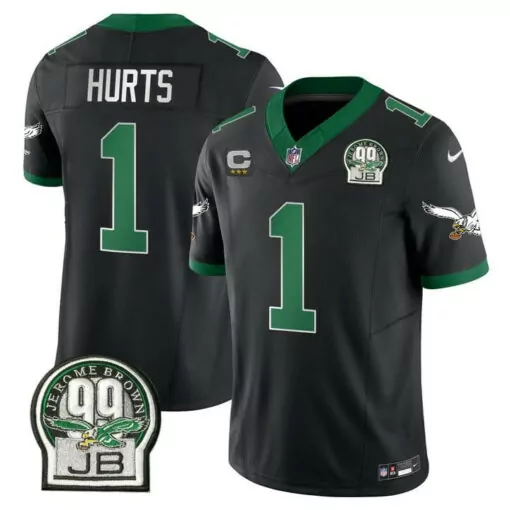 Jalen Hurts 1 Eagles Jersey Black Jerome Brown 99 Jb Men Green Alternate v2 All Stitched