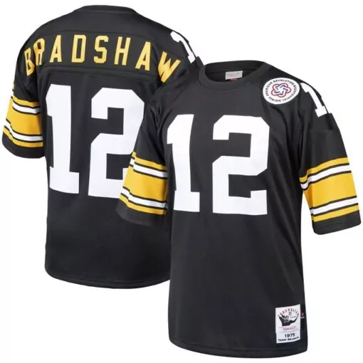 Terry Bradshaw 12 Steelers Jersey Black American Revolution Bicentennial Men Throwback Design