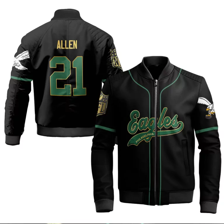 Eric Allen 21 Philadelphia Eagles Jersey Black Men Bomber Jacket Green White Retired