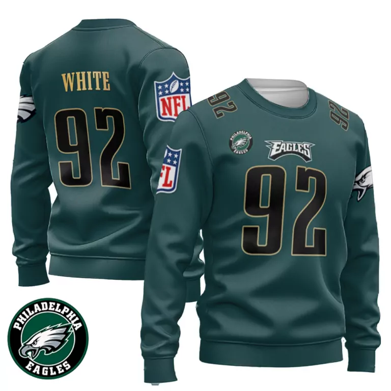 Reggie White 92 Jersey Green NFL Philadelphia Eagles Men Sweatshirt Black Gold