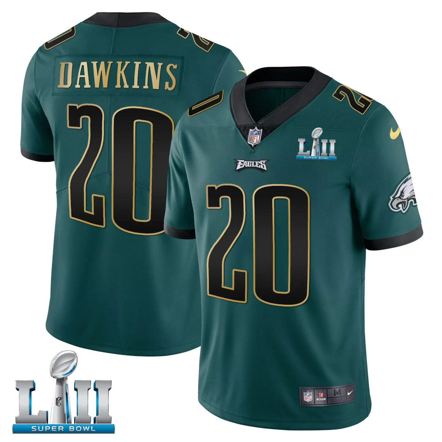 Brian Dawkins 20 Eagles Jersey Green Super Bowl Lii Men Black Gold All Stitched