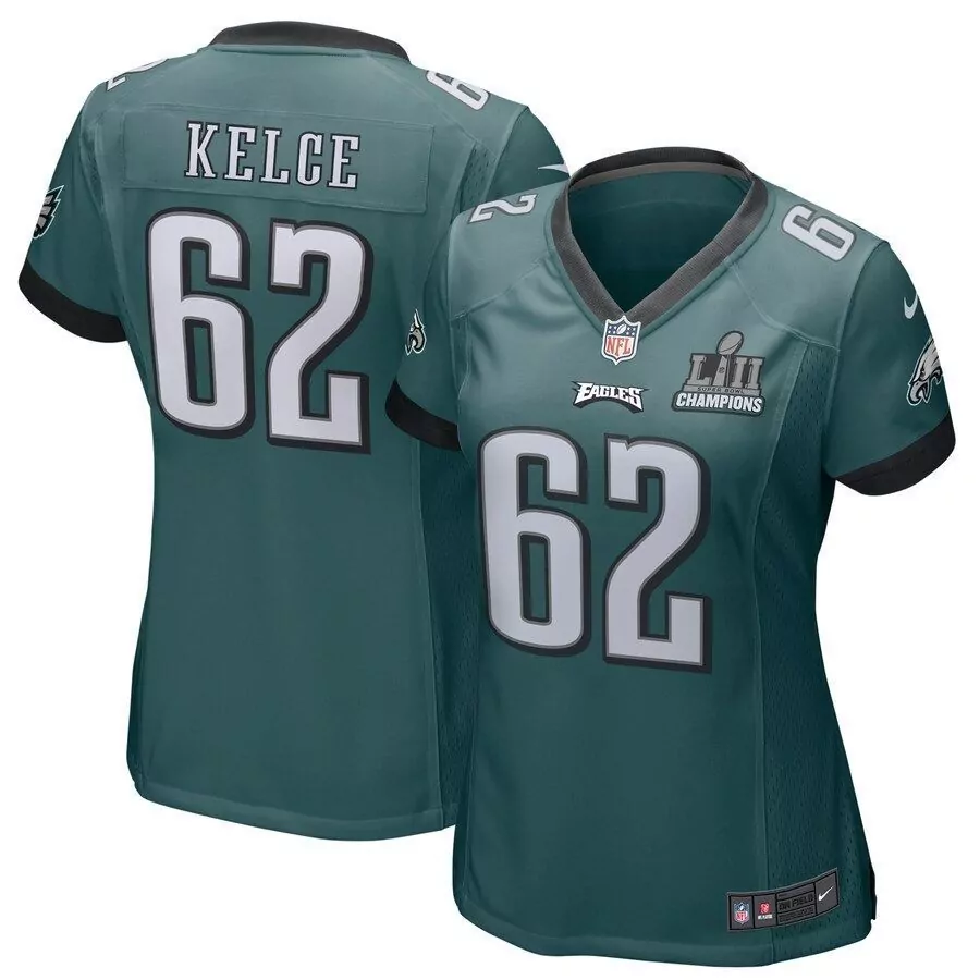 Jason Kelce 62 Eagles Jersey Green Super Bowl Lii Champions Men Game White Black