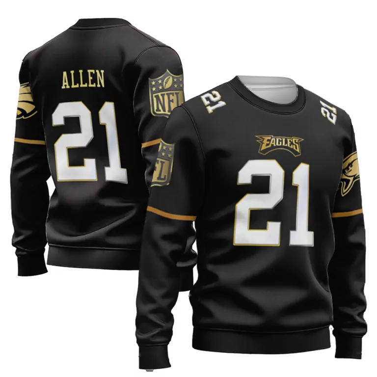 Eric Allen 21 Eagles Jersey Black Men Sweatshirt Gold White Vapor Limited