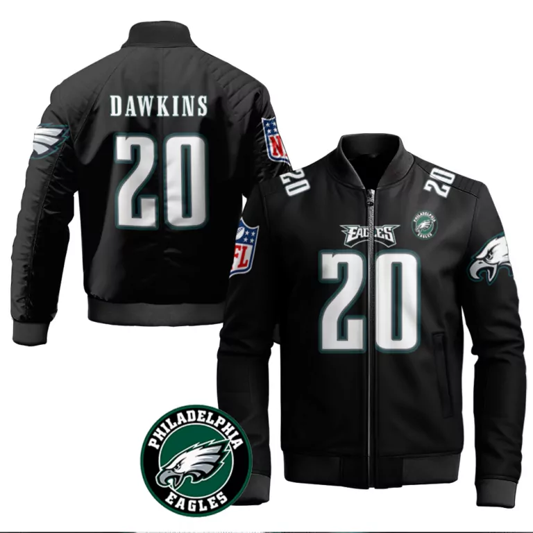 Brian Dawkins 20 Jersey Black Philadelphia Eagles Men Bomber Jacket White Green Vapor