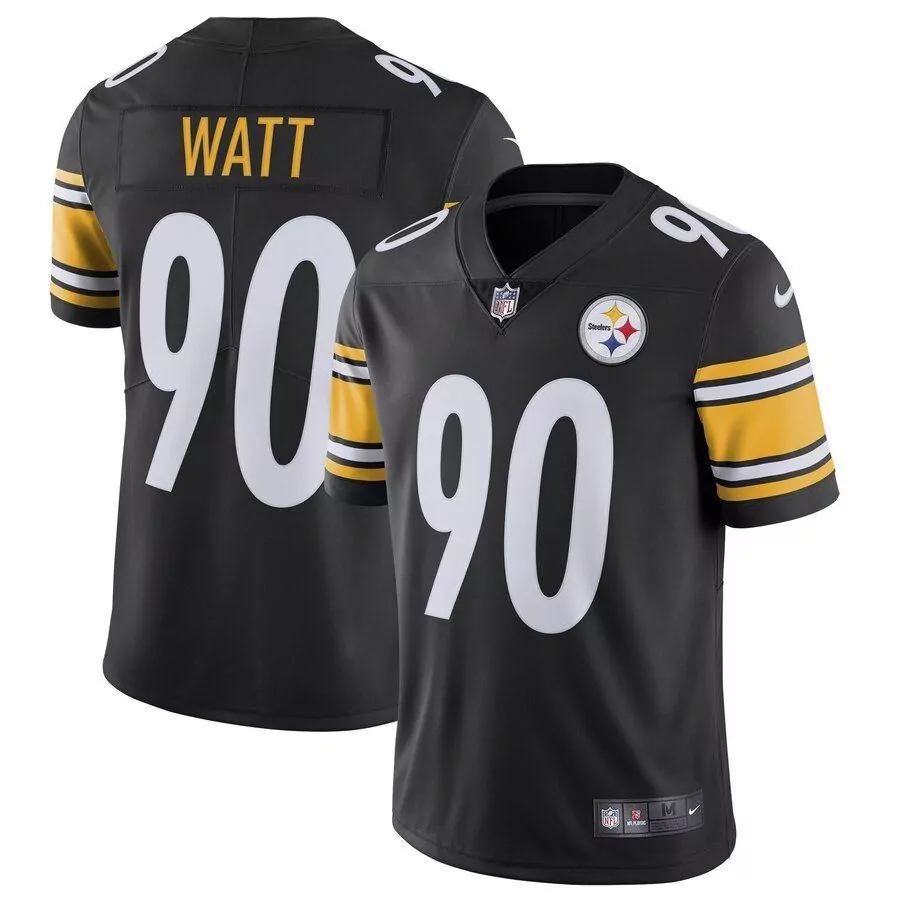 Tj Watt 90 Steelers Jersey Black Men Yellow White Vapor Limited