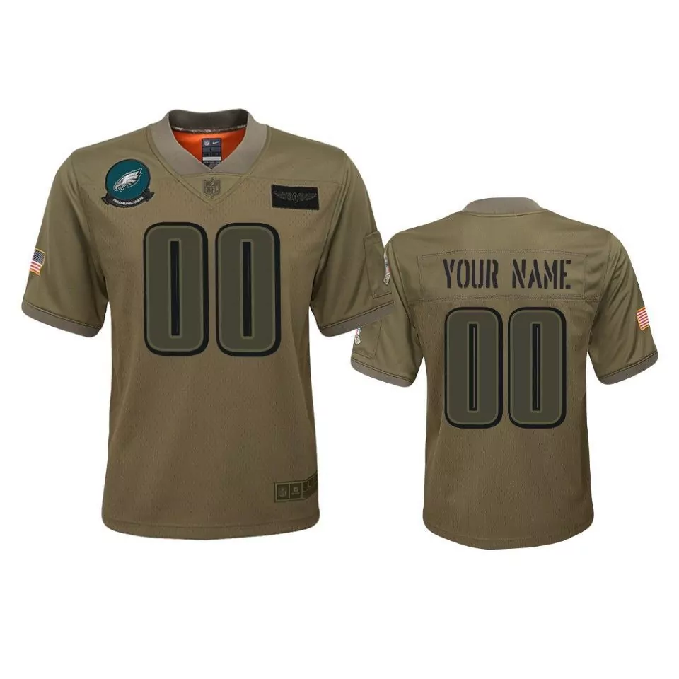 Custom Philadelphia Eagles Jersey Olive Drab Salute To Service Us Flag Men Black