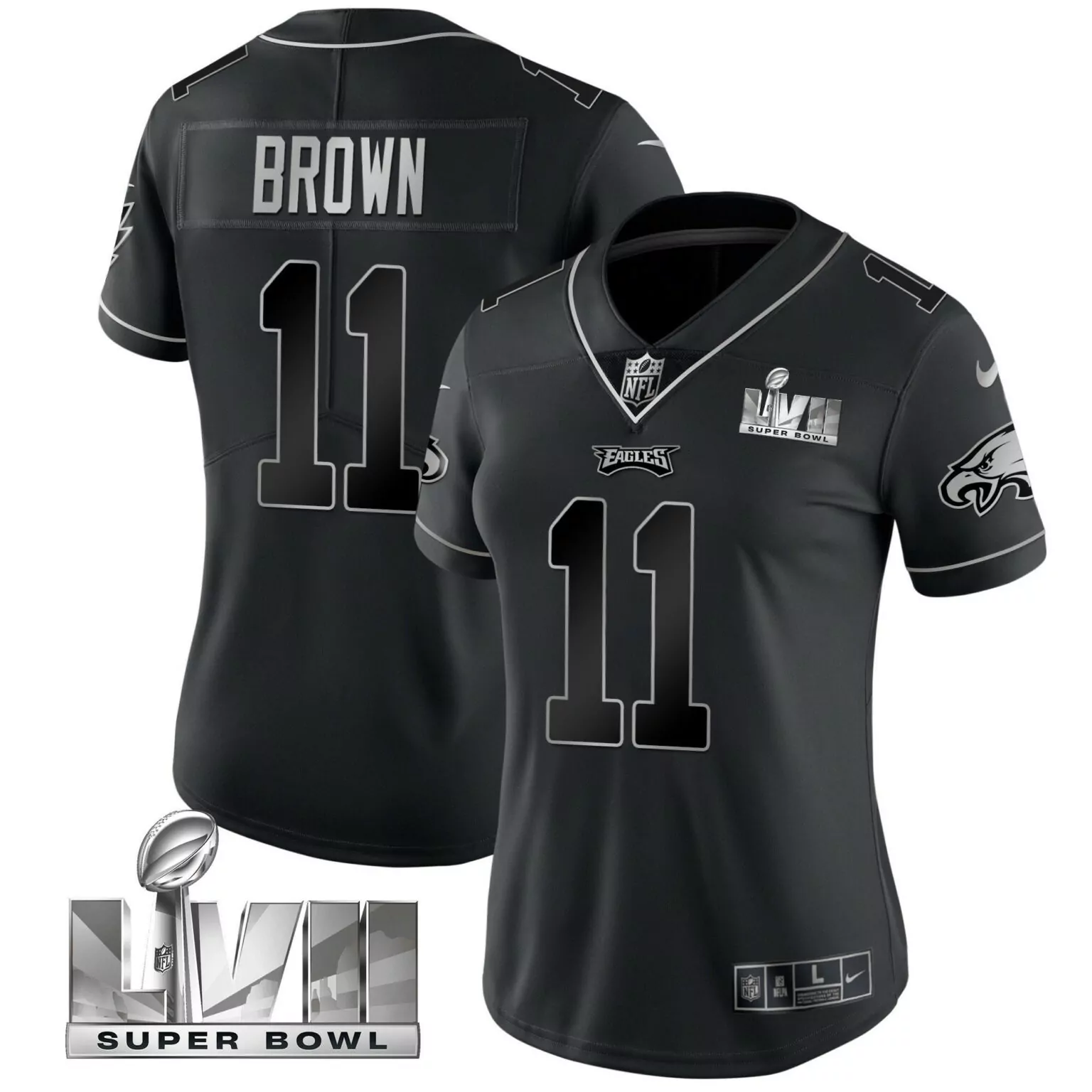 Aj Brown 11 Eagles Jersey Black Super Bowl Lvii Men Official Silver All Stitched