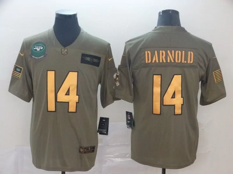 Sam Darnold 14 New York Jets Jersey Olive Green Salute To Service American Flag Men