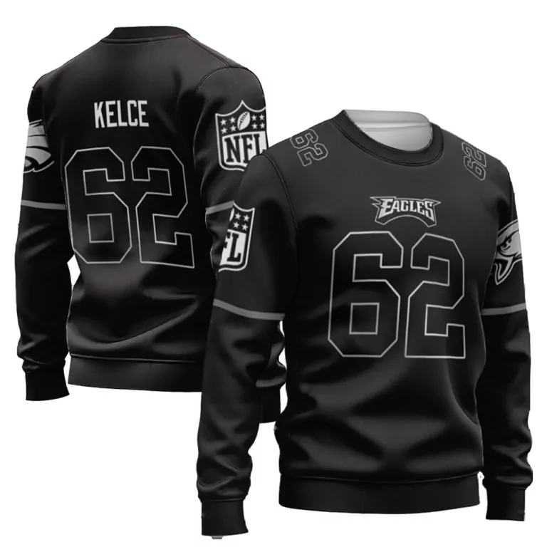 Jason Kelce 62 Eagles Jersey Black Men White Gray Vapor