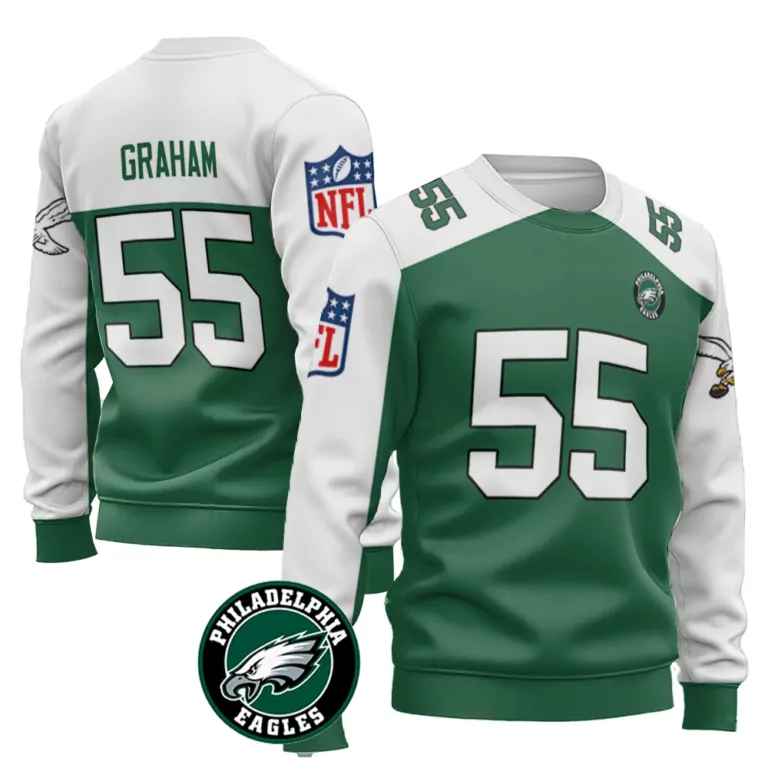 Brandon Graham 55 Jersey Green Philadelphia Eagles Men Sweatshirt White Throwback