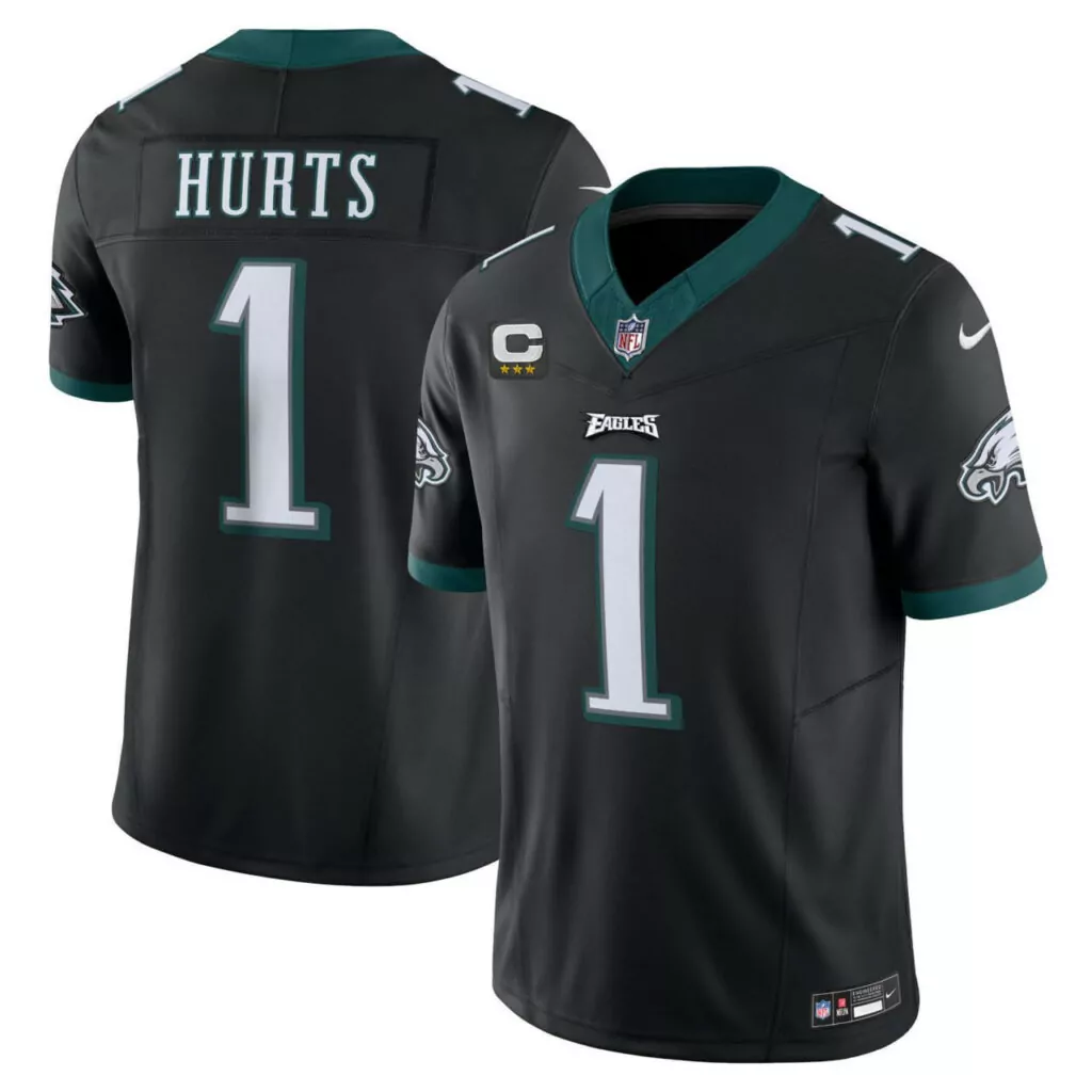 Jalen Hurts 1 Eagles Jersey Black Men Green White Vapor Collection All Stitched