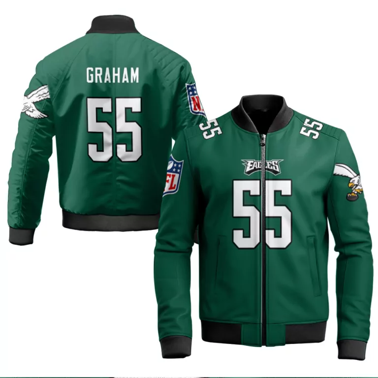 Graham 55 Eagles Jersey Green Men Bomber Jacket Black White Vapor Limited Collection