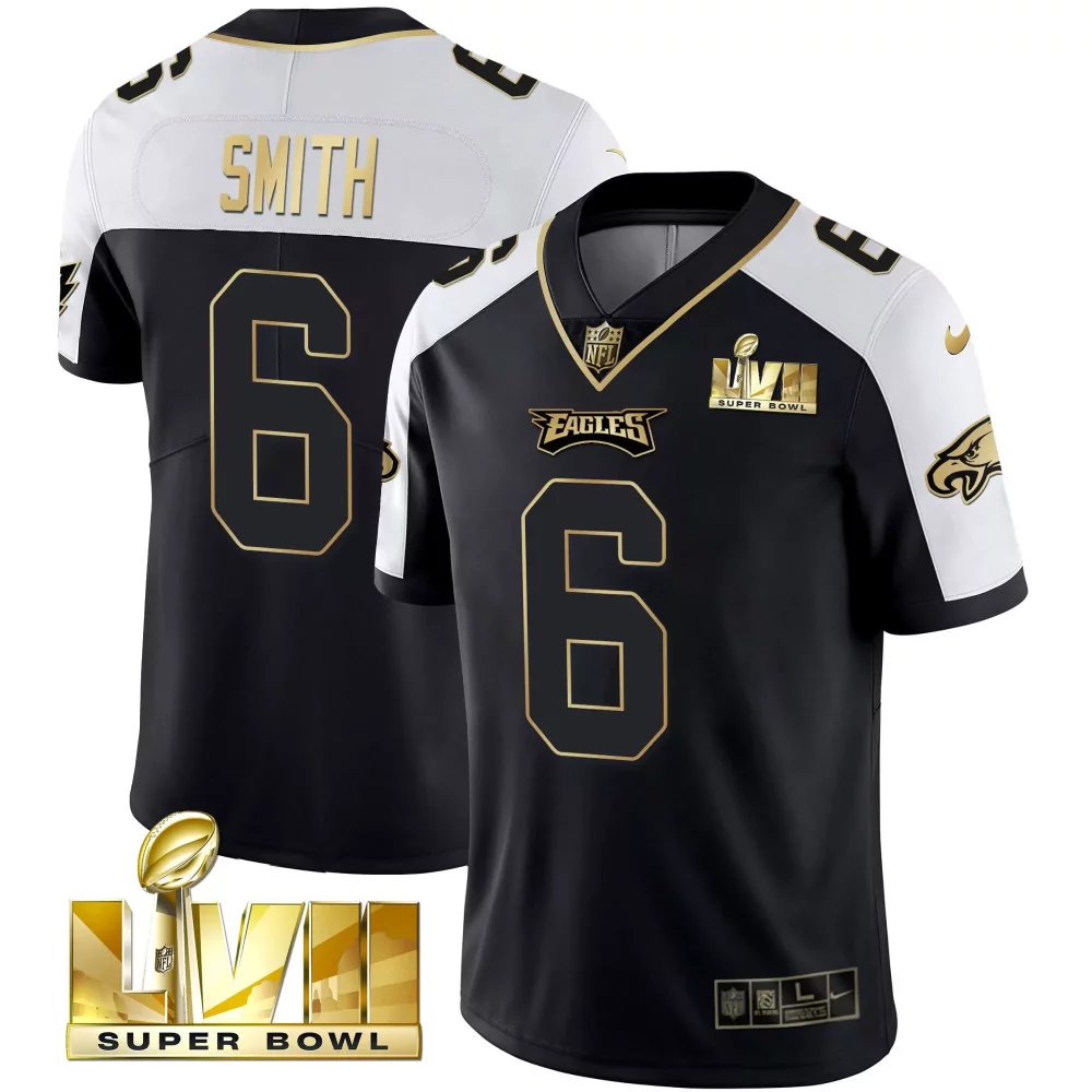 Devonta Smith 6 Eagles Jersey Black Super Bowl Lvii 2023 Men Player White Gold Alternate