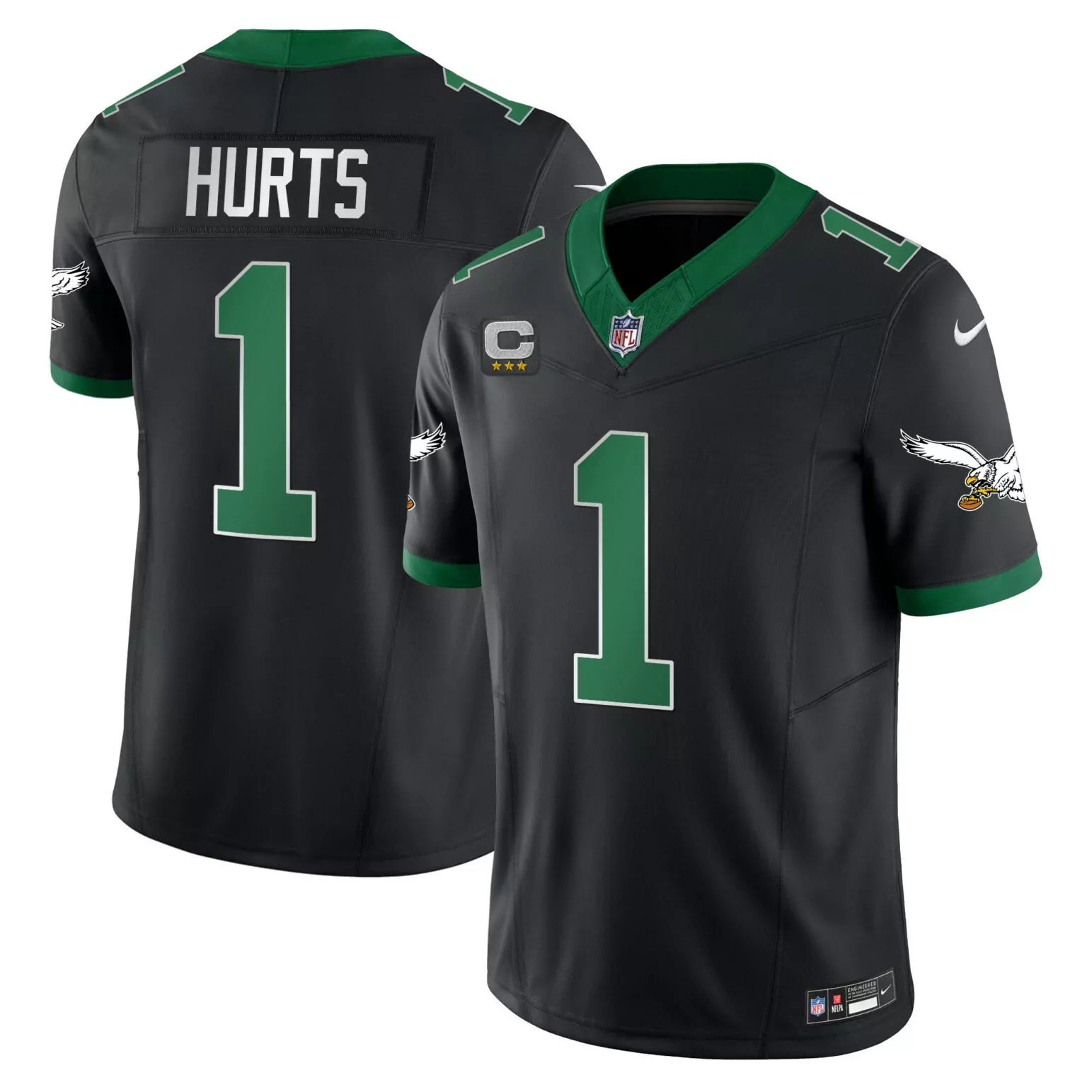 Jalen Hurts 1 Eagles Jersey Black Captain Men Player Green White All Stitched