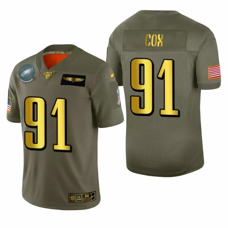 Fletcher Cox 91 Jersey Olive Green Salute To Service Philadelphia Eagles Us Flag American