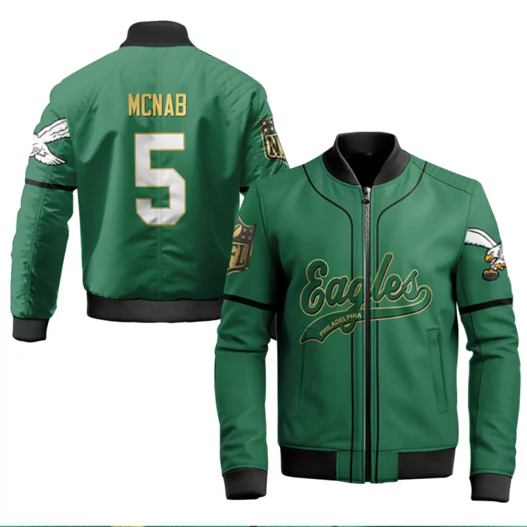 Donovan Mcnab 5 Jersey Green Philadelphia Eagles Men Bomber Jacket White Gold Black
