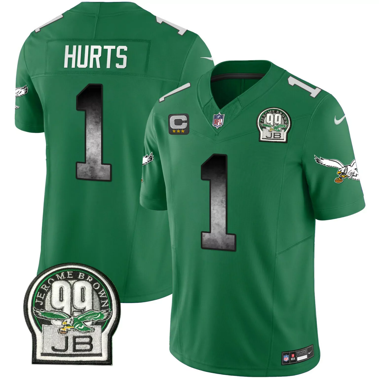 Jalen Hurts 1 Philadelphia Eagles Jersey Green Jerome Brown 99 Jb Men Standard White