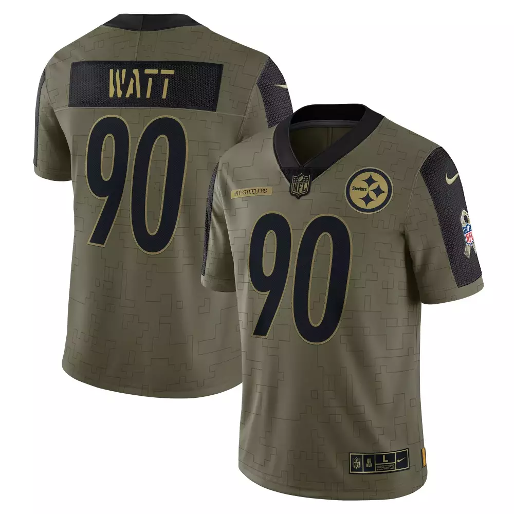 T.j. Watt 90 Steelers Jersey Olive Green Salute To Service Men Alternate Custom Design