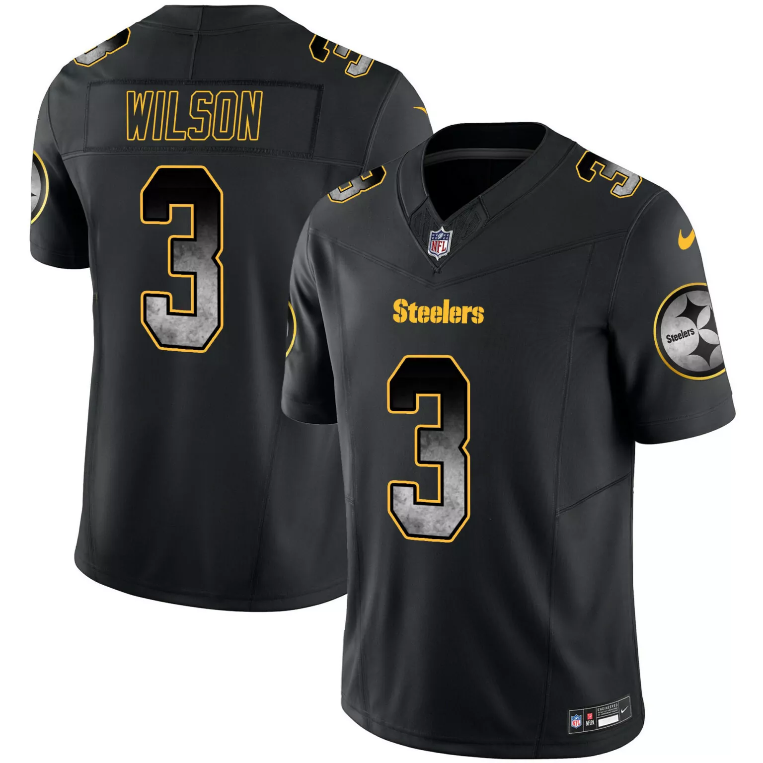 Russell Wilson 3 Steelers Jersey Black Men Alternate Gold Grey All Stitched