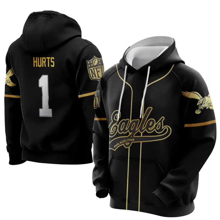 Jalen Hurts 1 Philadelphia Eagles Jersey Black Men Hoodie Gold Retired Limited