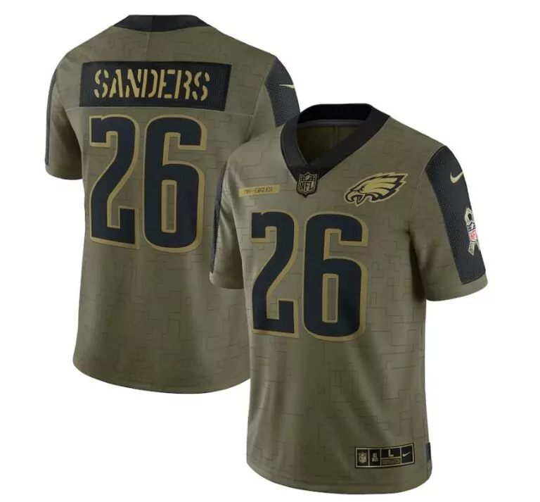 Miles Sanders 26 Jersey Olive Green Salute To Service Philadelphia Eagles Men Game