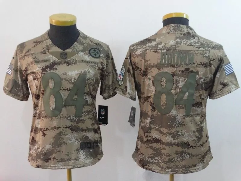 Antonio Brown 84 Jersey Camouflage Salute To Service Pittsburgh Steelers American Flag Greek