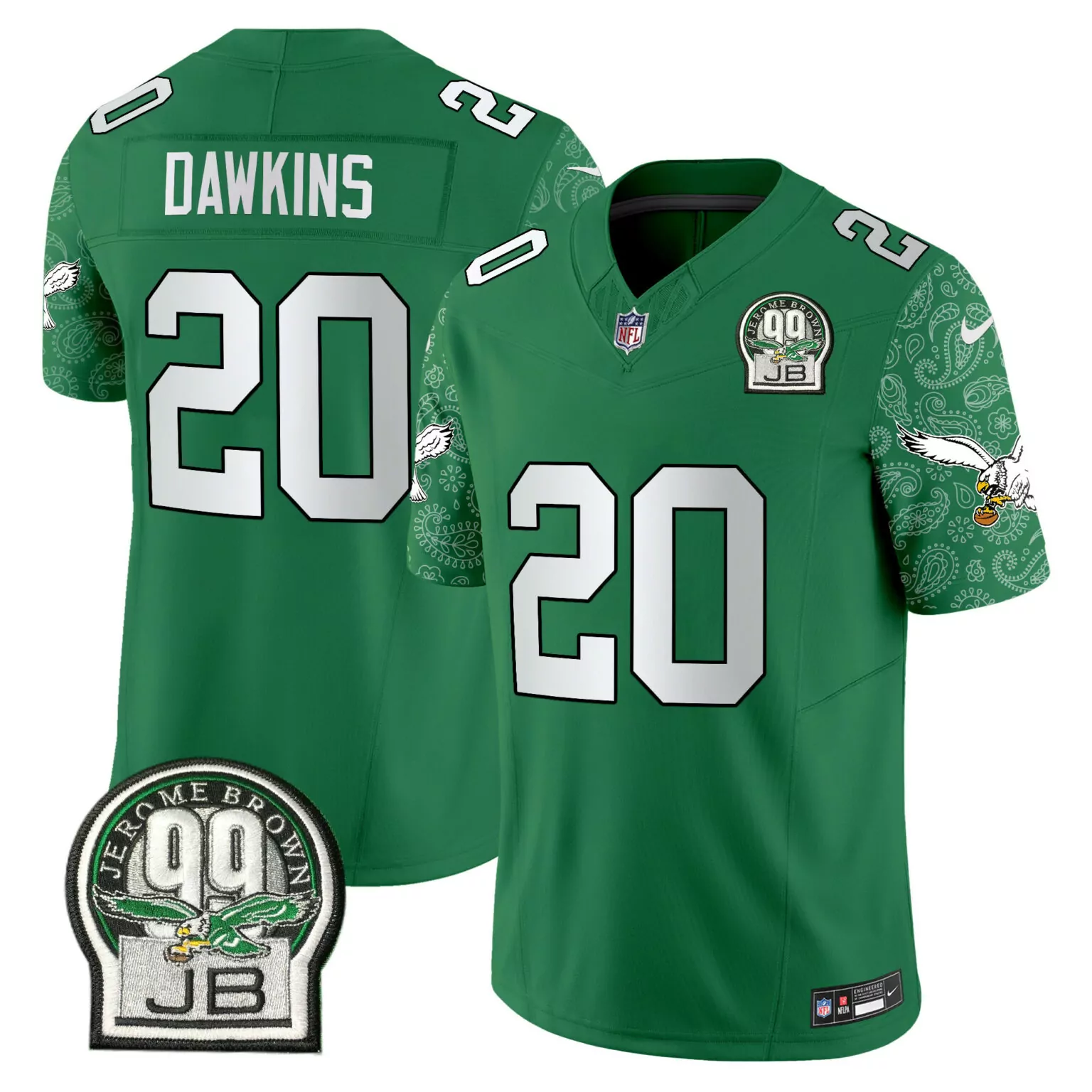 Brian Dawkins 20 Eagles Jersey Green Jerome Brown 99 Jb Men NFL White Black v4 All
