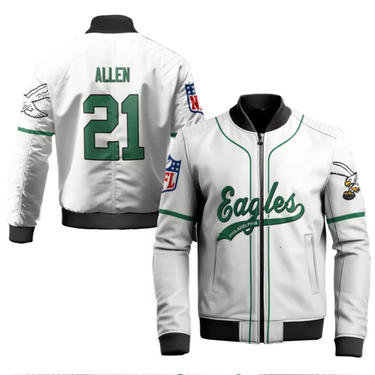 Eric Allen 21 Philadelphia Eagles Jersey White Men Bomber Jacket Green Retired