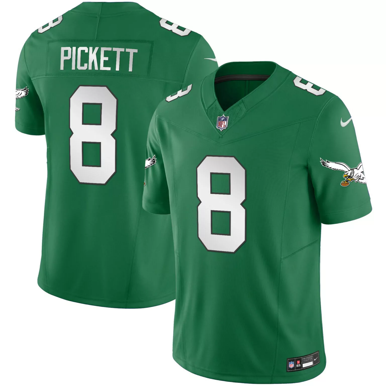 Kenny Pickett 8 Jersey Green Philadelphia Eagles Men White Throwback v2 All Stitched