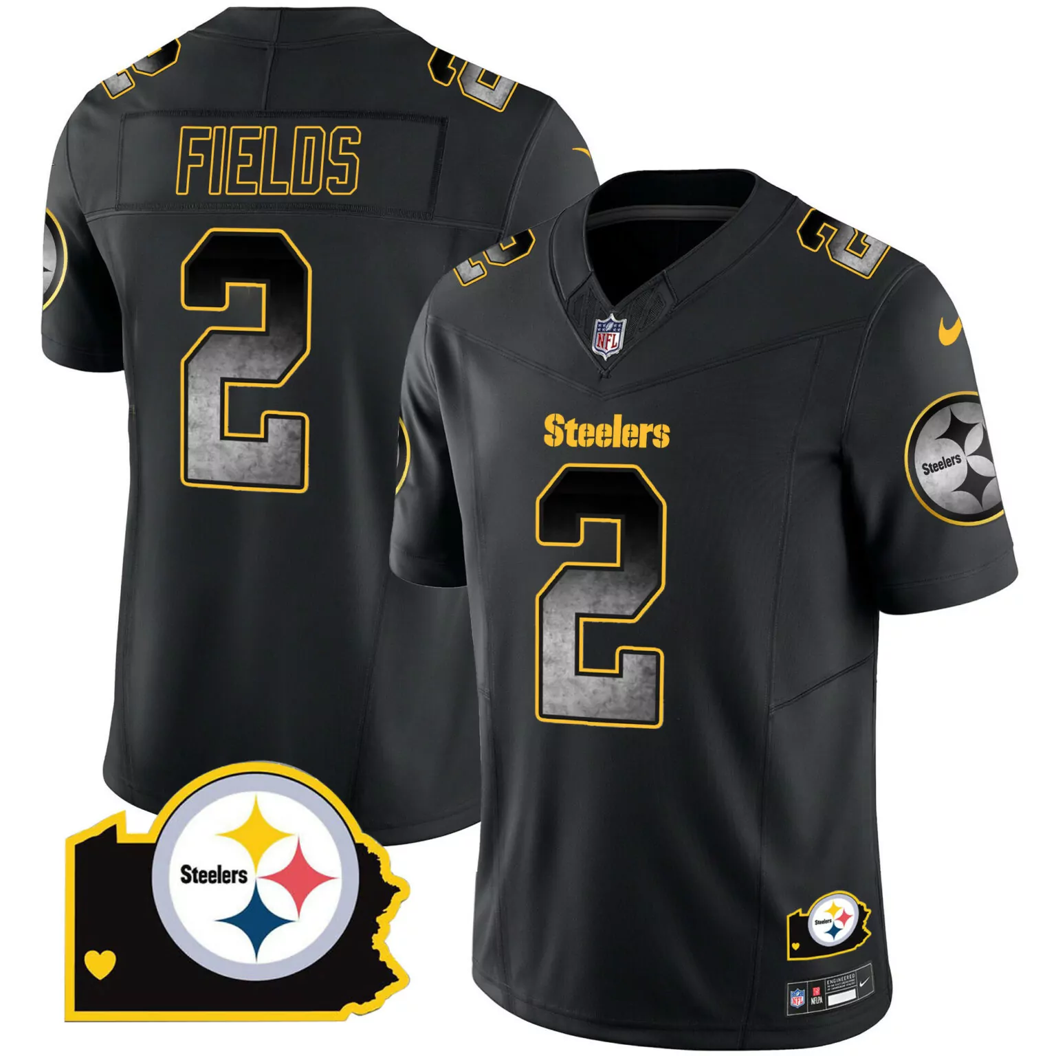 Justin Fields 2 Steelers Jersey Black Nflpa Men Yellow Grey Home All Stitched