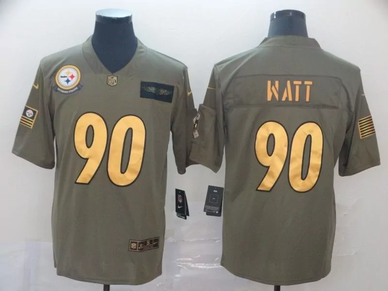 T.j. Watt 90 Pittsburgh Steelers Jersey Olive Green Salute To Service Air Force American Flag