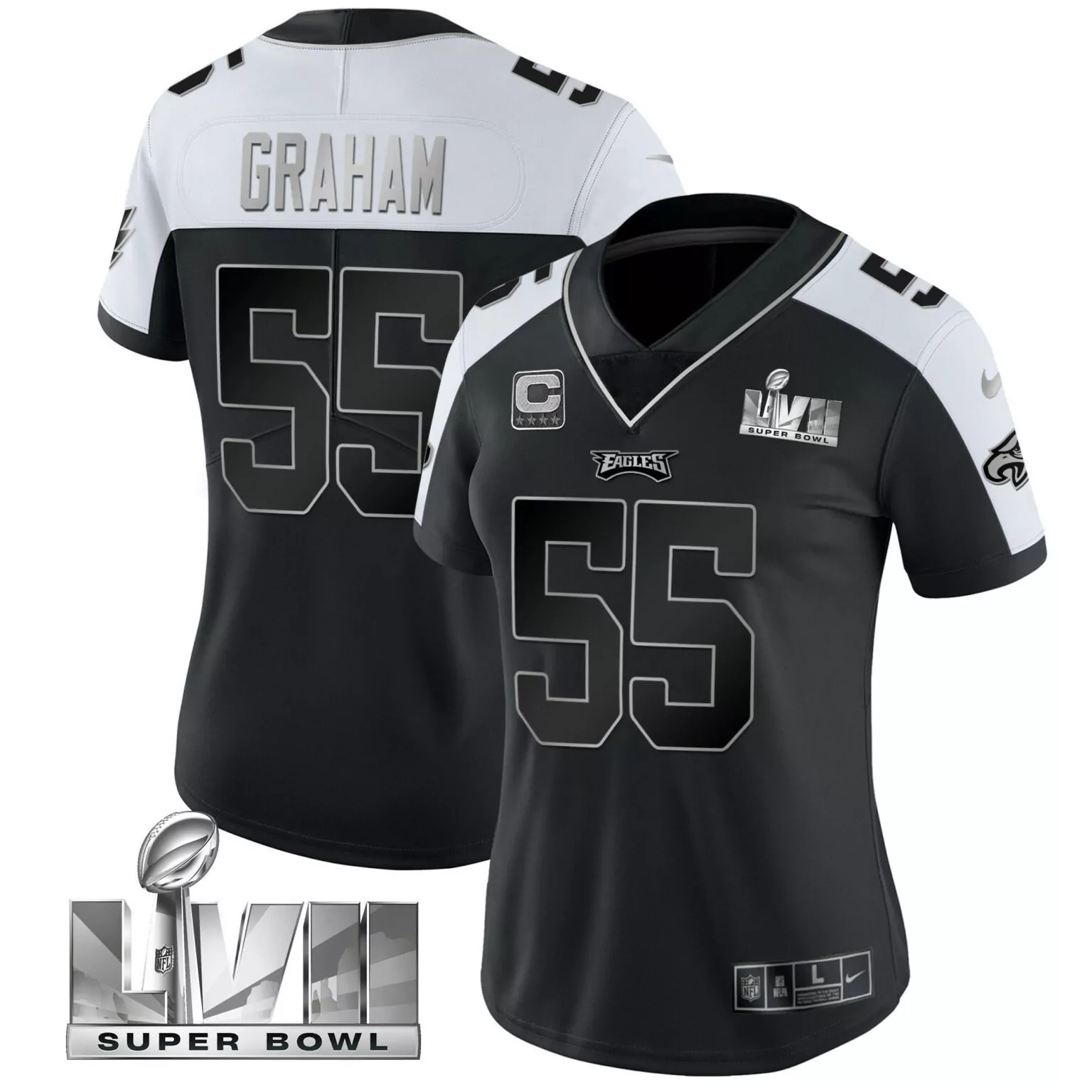 Brandon Graham 55 Eagles Jersey Black Super Bowl Lvii Women Authentic White Silver