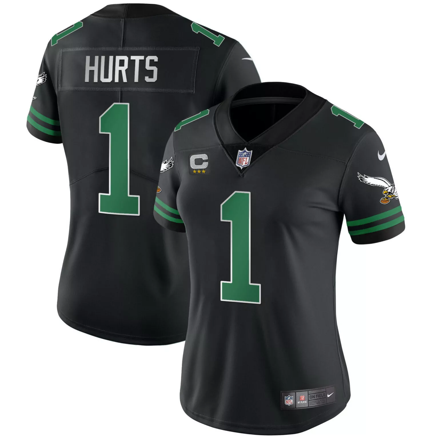 Jalen Hurts 1 Eagles Jersey Black Men Player Green v2 All Stitched