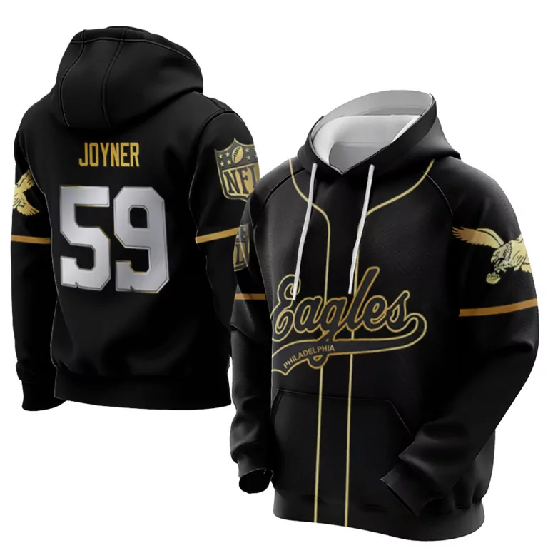 Seth Joyner 59 Jersey Black Philadelphia Eagles Men Hoodie Gold Silver Retired Limited
