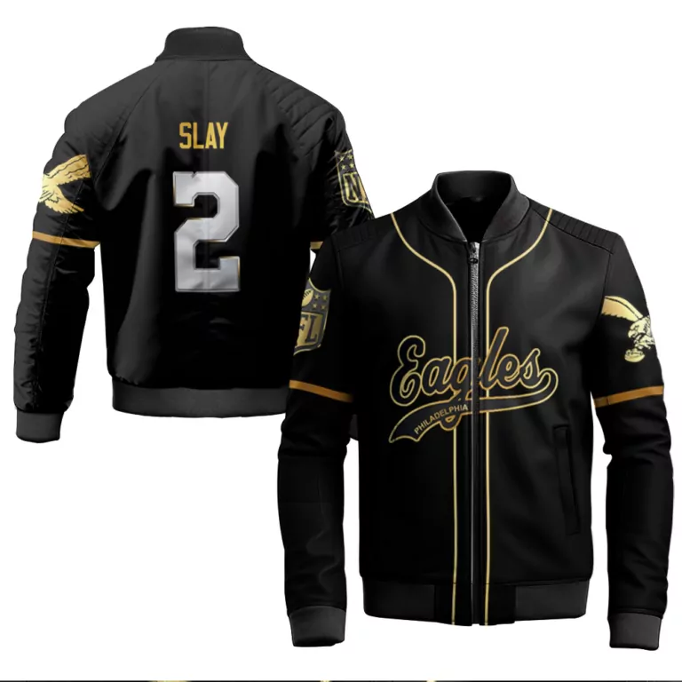 Darius Slay 2 Philadelphia Eagles Jersey Black 2023 Men Bomber Jacket Gold Retired