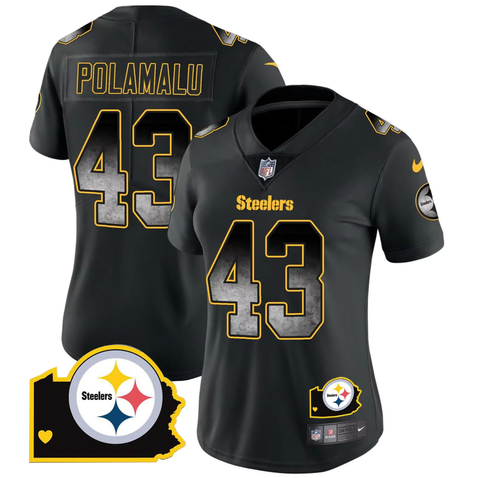 Troy Polamalu 43 Steelers Jersey Black Players Men Yellow Grey Home All Stitched