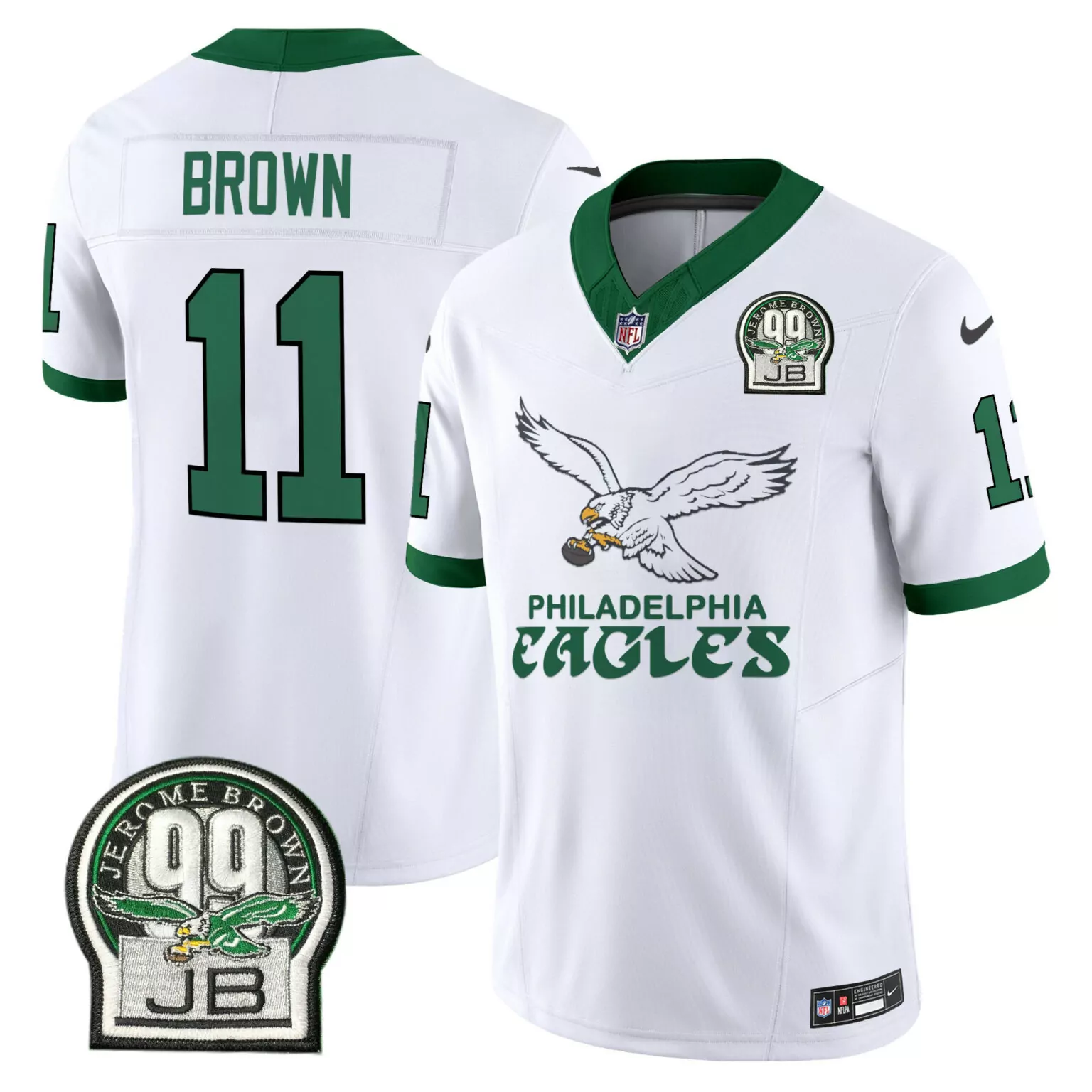 Aj Brown 11 Philadelphia Eagles Jersey White Jerome 99 Jb Men Player Green v5 All