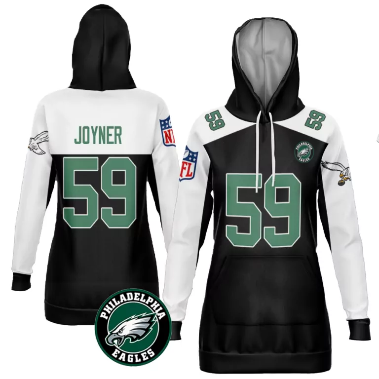 Seth Joyner 59 Jersey Black Philadelphia Eagles Women Hoodie Split Design White Green