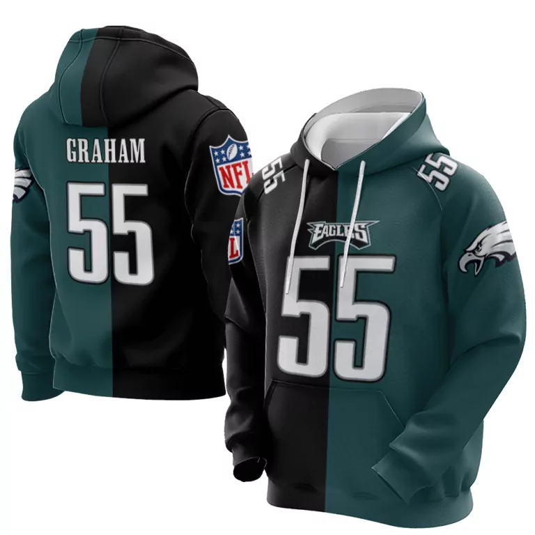 Brandon Graham 55 Eagles Jersey Green Men Hoodie Split Black